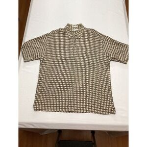 Pierre Cardin Mens XL Button Down Shirt Geometric Print Rayon Short Sleeve